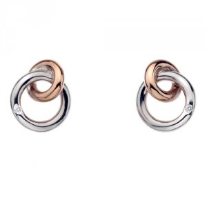 Ezüst fülbevaló Hot Diamonds Eternity Interlocking Rose Gold Stud DE309