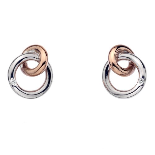 Ezüst fülbevaló Hot Diamonds Eternity Interlocking Rose Gold Stud DE309