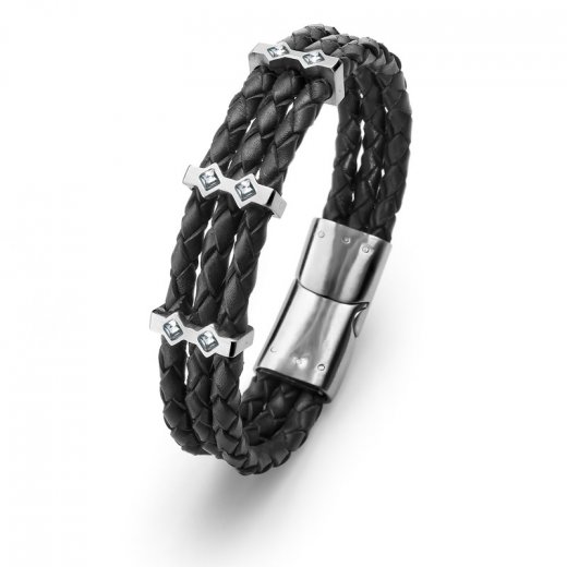 Férfi bőr karkötő Swarovski kristályokkal Oliver Weber Cord