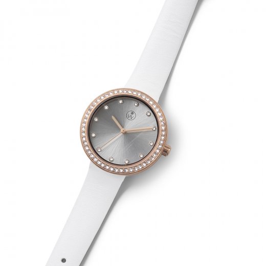 Karóra Swarovski kristályokkal Oliver Weber Salzburg rose gold crystal white strap